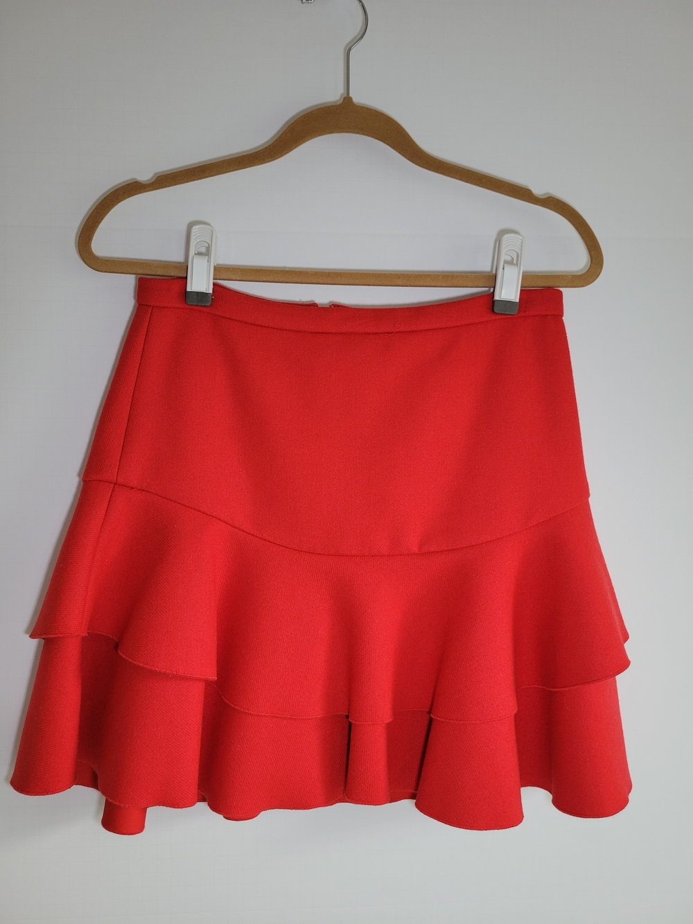 J. Crew Wool Bright Red Tiered Ruffle Skirt - Women